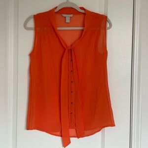 Banana Republic Vibrant Sheer Orange Tie-Front Blouse. Women size S